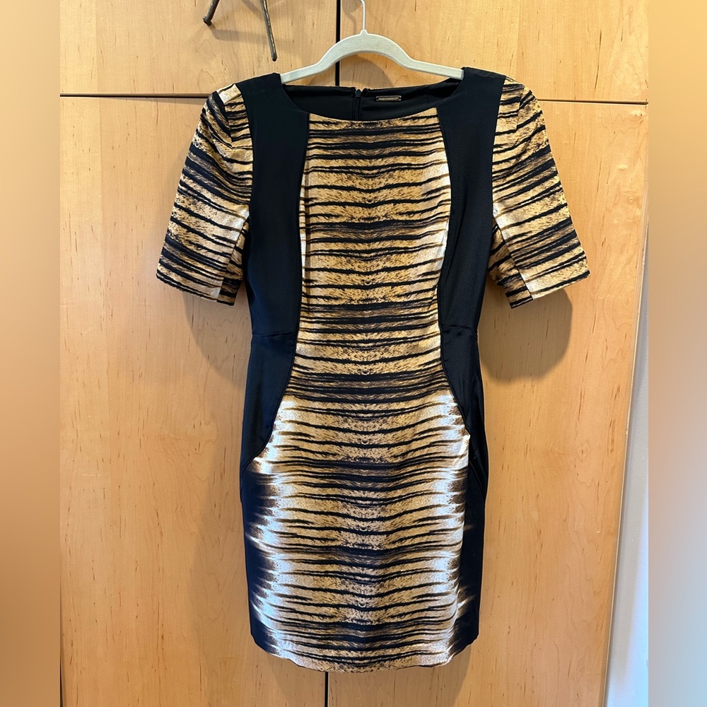 Leopard Dress with small shoulder pads, size 2